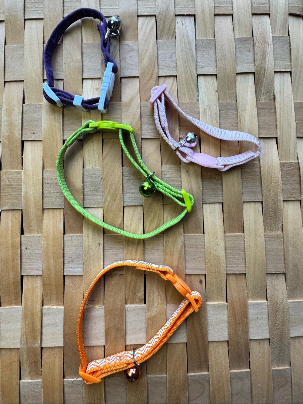 Adjustable Breakfree Cat Bell Collar Lot of 4 - Purple, Pink, Green, Orange